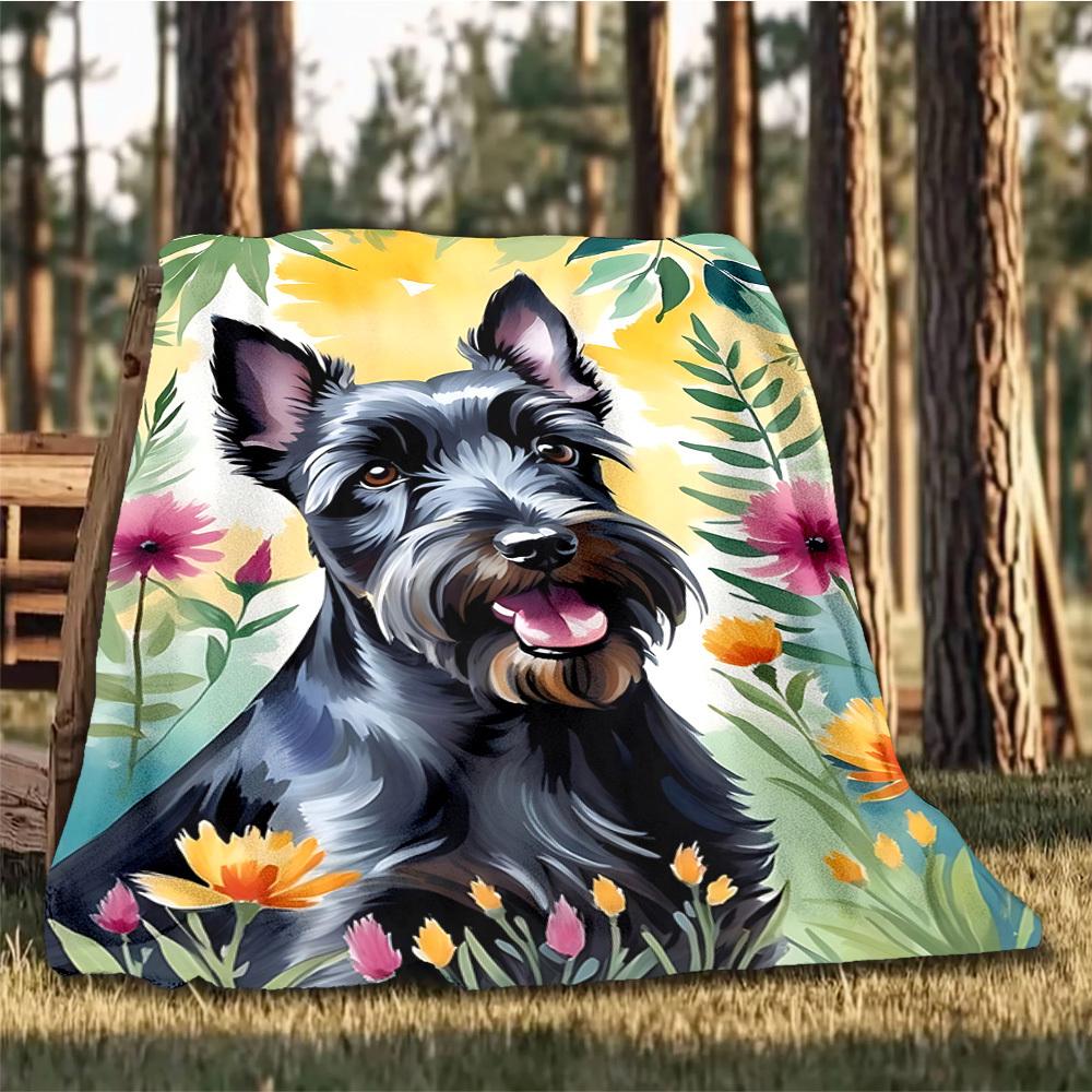 1pc Floral Dog Print Outdoor Soft Polyester Flannel Throw Blanket Versatile for All Seasons , Soft , Cozy , Warm All Season Quilted Throw ,