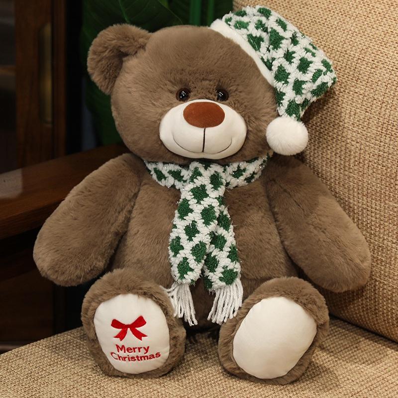 New Cute Scarf Teddy Bear Stuffed Toy Christmas Bear Decoration New Year Throw Pillow Party Knitted Scarf Doll Holiday Gift