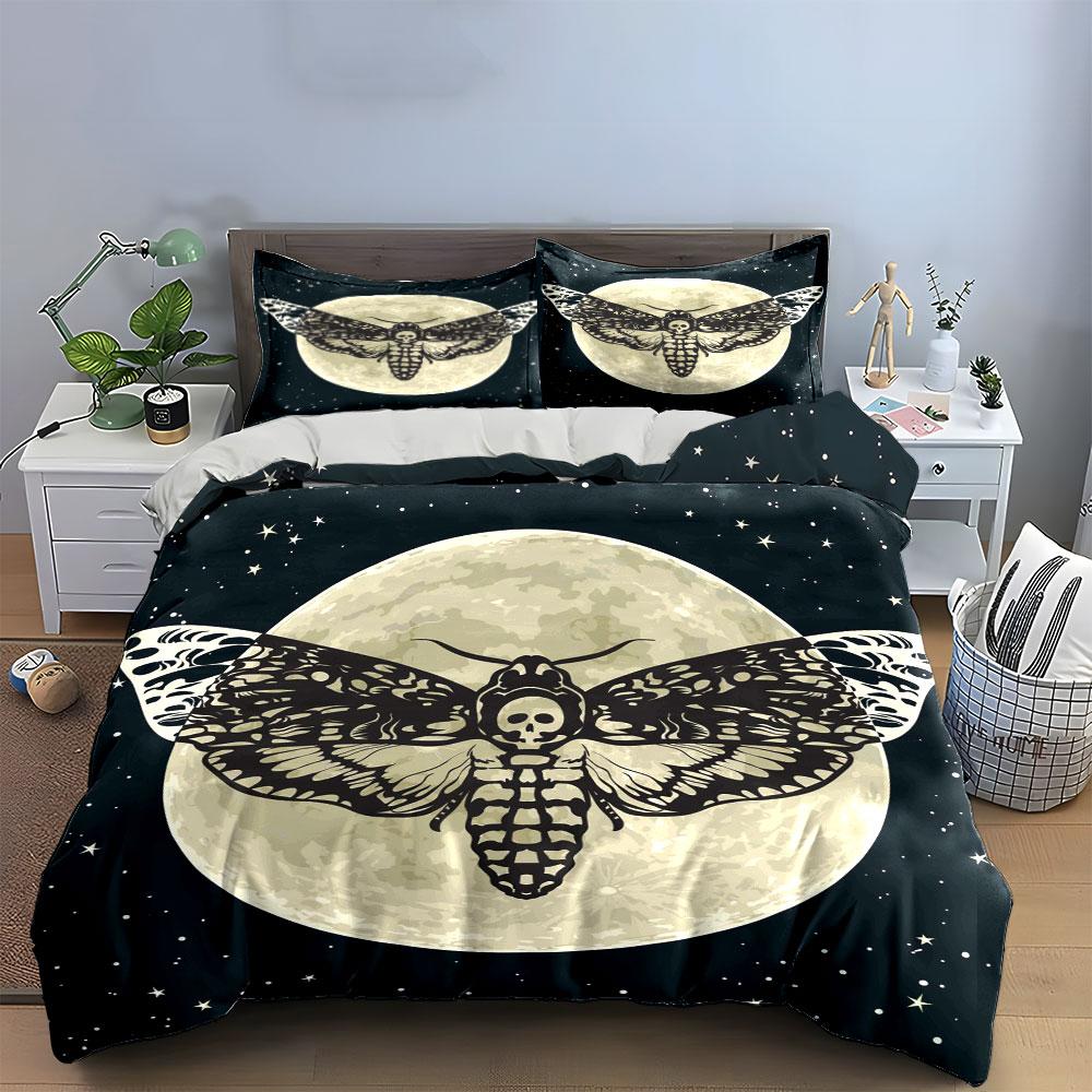 Moth, moon, and stars. Bedding sets Duvet cover sets Duvet covers Pillowcases(1*Duvet Cover 2*Pillowcases without duvet insert)