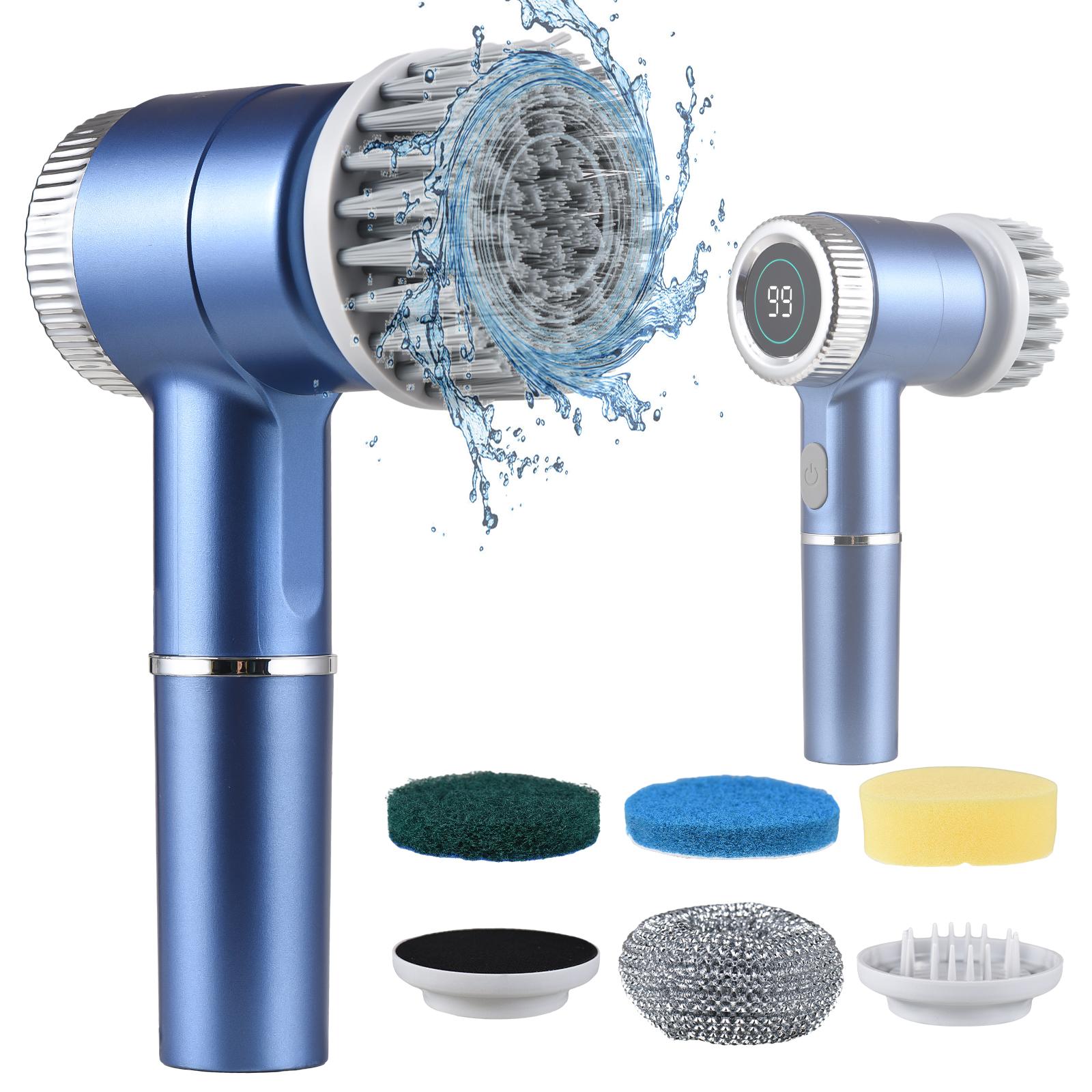 

Набор электрических чистящих щеток, портативный беспроводной электрический вращающийся скруббер, водонепроницаемый, 3 скорости, цифровой белый