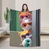 Super Kitties Anime Cat Blankets   Flannel Throw Blankets Bedroom Sofa Portable Soft Warm Bedsprea