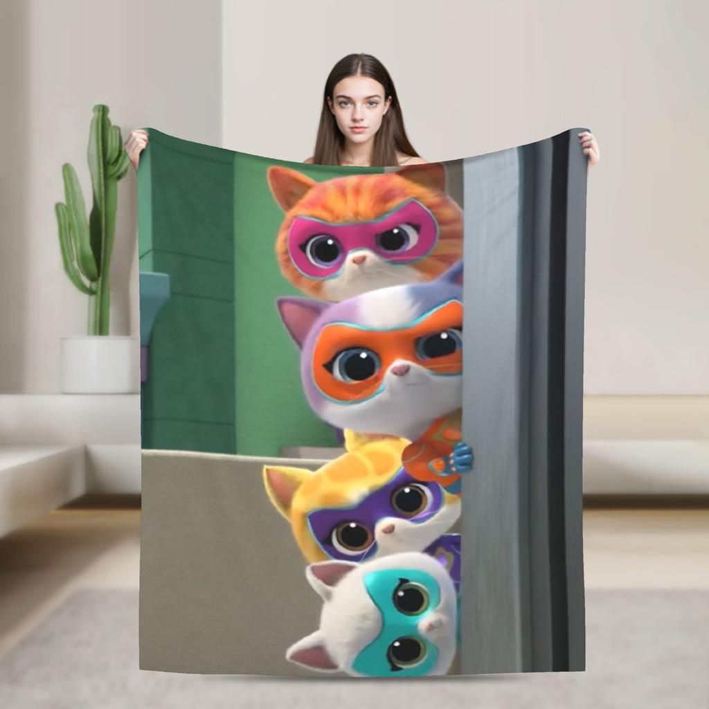Super Kitties Anime Cat Blankets Flannel Throw Blankets Bedroom Sofa Portable Soft Warm Bedsprea