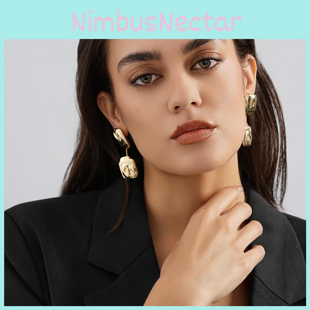Trendy Irregular Geometric Gold Earrings Modern Minimalist Alloy Winter 2023