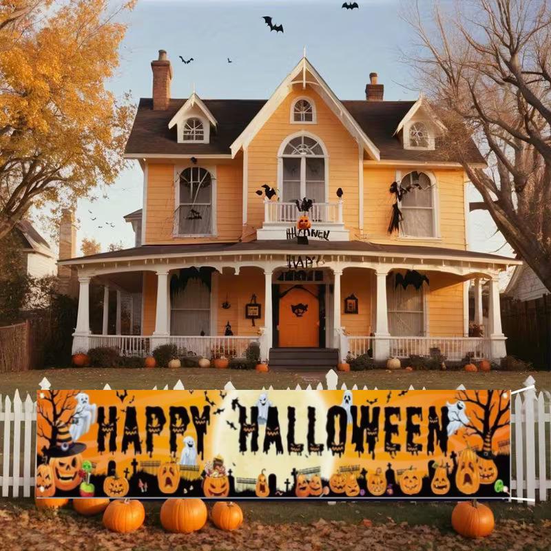 New Halloween Banner Backdrop: Courtyard Party Decoration & Pull Flag Arrangement