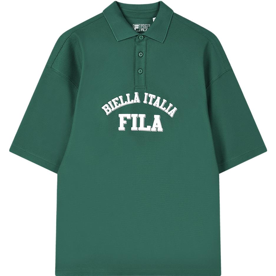 Fila American Series Letter Print Casual Loose Short Sleeve Polo Shirt Unisex Polo Shirts Chrysanthemum-Green F11U329105FTQ