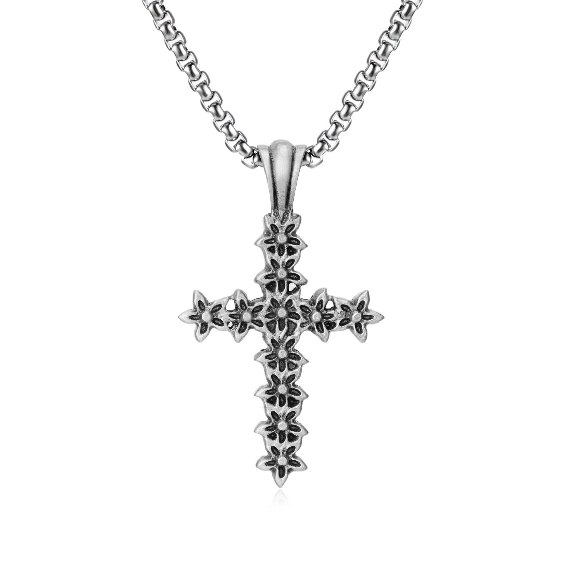 

Vintage Rose Cross Pendant Necklace - Mother s Day & Christmas Gift серебряный