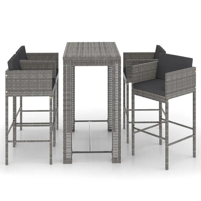 Ensemble bar de jardin - MAISON EXCLUSIVE - 5 pièces - Résine tressée gris - Coussins inclus - Cadre acier poudré
