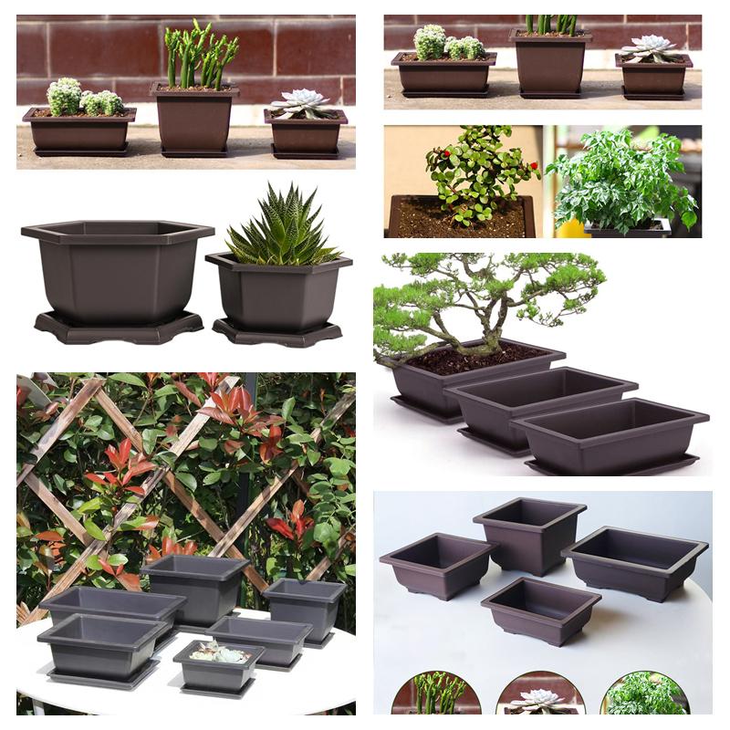 Plastic Bonsai Flowerpot Rectangle Square Vase for Plants Bonsai Pots Tray Outdoor Garden Decor Plants Growing Pots Accessories