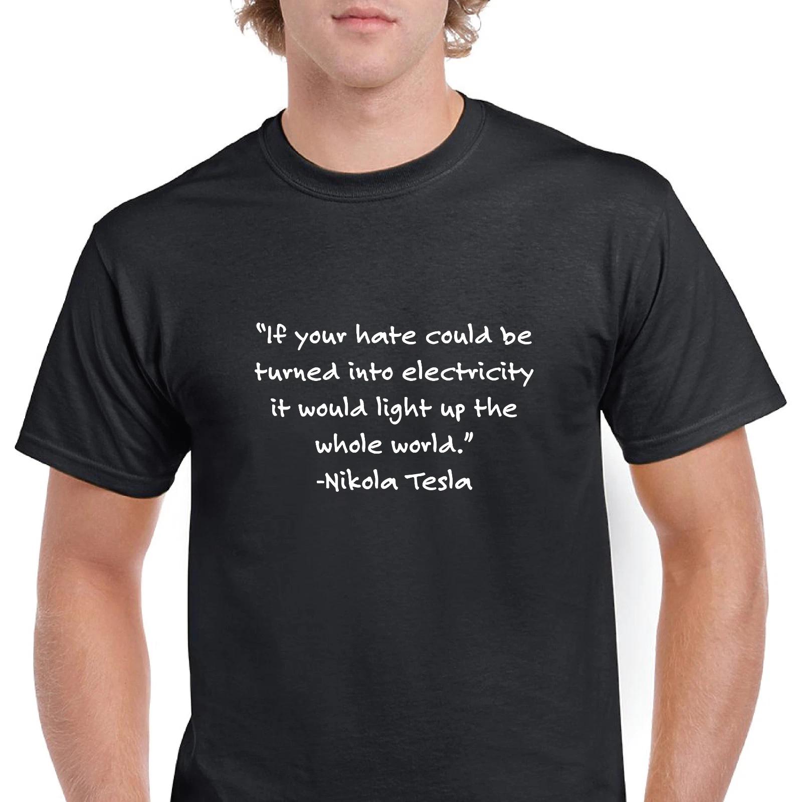 Nikola Tesla Inspirational Quote Science Cotton T-Shirt Black White Solid 4XL