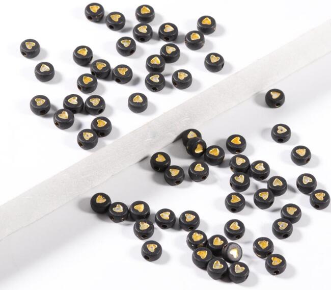 

100Pcs 7mm Acrylic Flat Round Beads Colorful Heart Pattern Loose Spacer Beads For DIY Bracelets Earrings Making Supplies чёрный