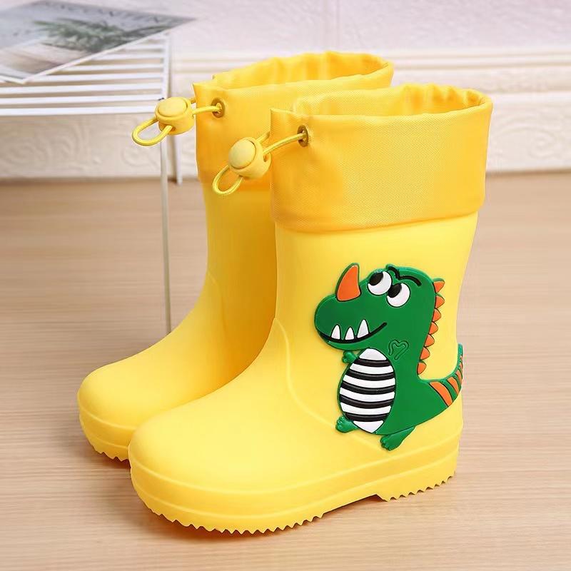Personagem Animal Com Cordão de Contração Bota de Chuva Infantil Estampada MOQ Baixo Fácil de Calçar Galochas de PVC Infantil Impermeável Acolchoada em Algodão