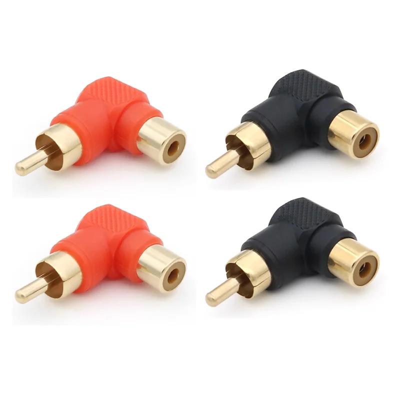 4Pcs Gold-Plated RCA Plug 90 Degree Right Angle Male Female Elbow Connector for Audio Video Adapter