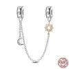 Star Moon Slide Safety Chains Charms 925 Sterling copper Heart Evil eyes Silicone Spacer Beads Fit Original Bracelet DIY Zircon
