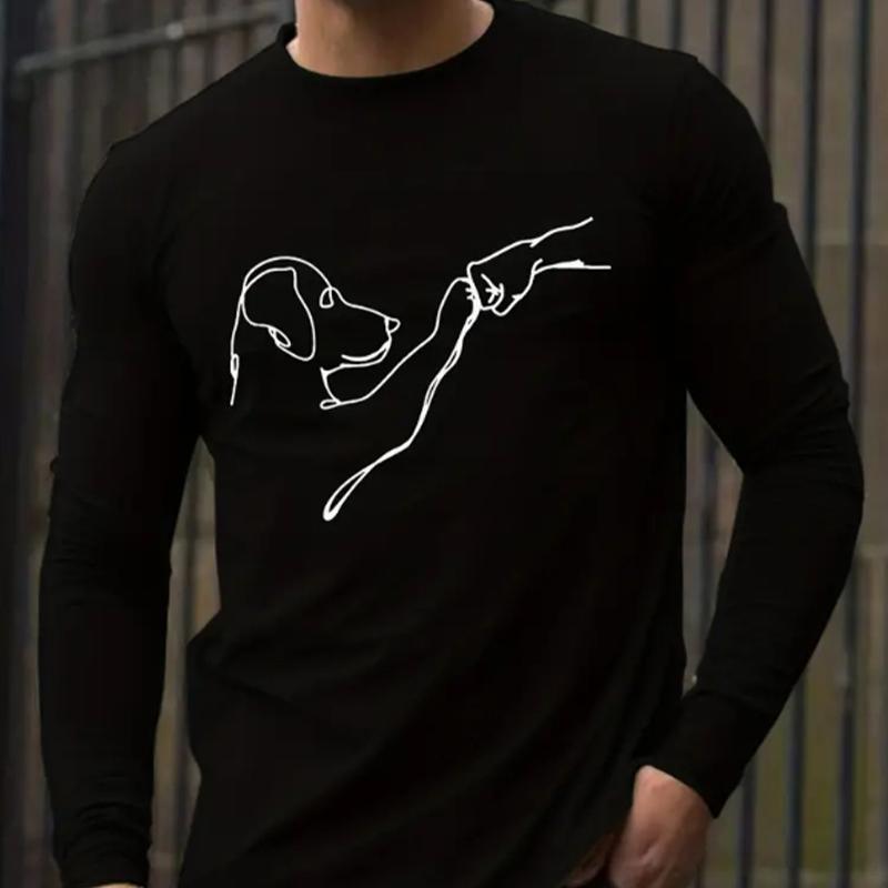 

Футболки с принтом Line Dog для мужчин, футболки с длинным рукавом, повседневные свитера с круглым вырезом, мужская одежда больших размеров XL чёрный