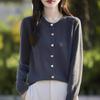Minimalist Solid Basic Structured Shoulder Versatile Long Sleeve Knit Cardigan Heart Button Round Neck Sweater Women
