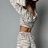 2025 Zebra & Leopard Print Loose Long Sleeve Pajama Set with Shorts - Comfortable for Outdoors