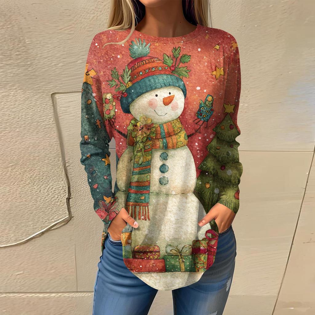 חולצות טי לנשים סתיו קז'ואל שרוול ארוך חולצות סווטשירט הדפס גרפי וינטג' טופ פולאובר יום האהבה