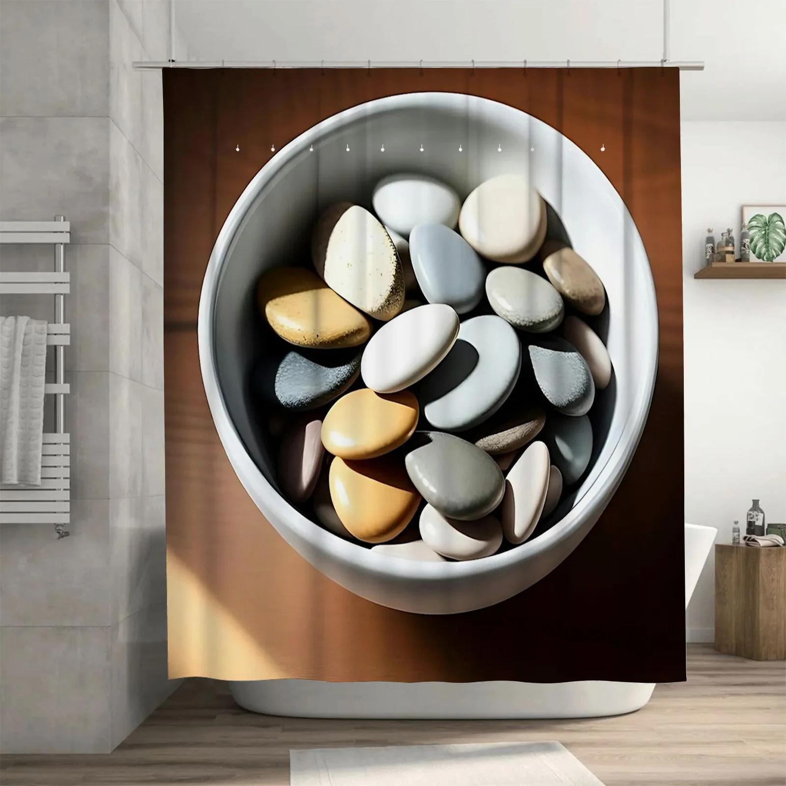 

Elegant Neutral Pebble Waterproof Shower Curtain - Modern Stone Design For Bathroom Decor, Perfect For A Sophisticated Look W60H190(CM)-1 Pcs