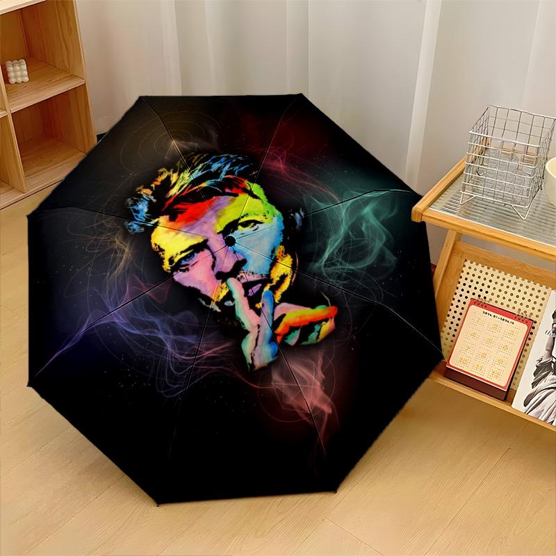 David Bowie Print 8?Ribs Automatic Umbrella Wind Resistant Lightweight Folding Umbrella For Outdoor Travel