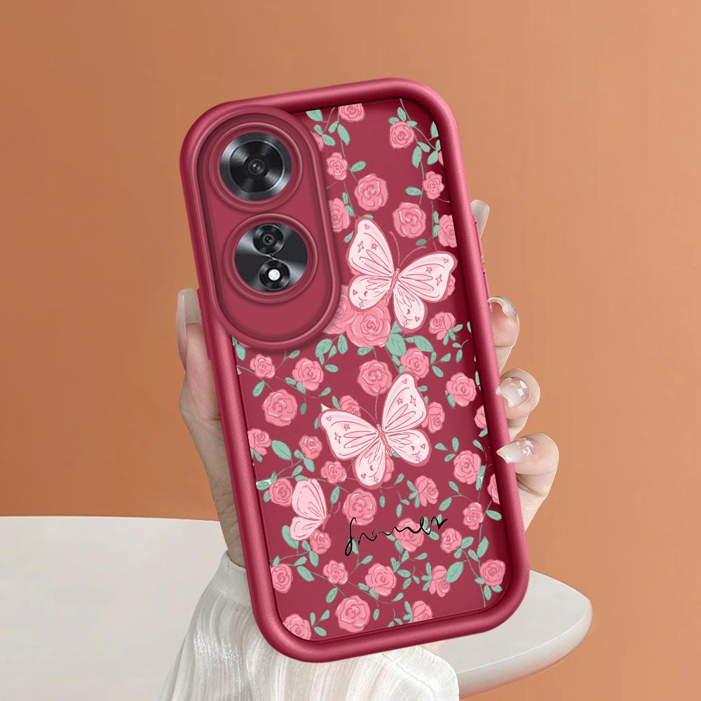 For Realme 11 11x 12x 12 Pro C21 C30 C33 C35 C65 OPPO A18 A38 A60 A96 Reno 10 11 12 Pro Beauty Rose Flower and Butterfly Pattern Phone Case