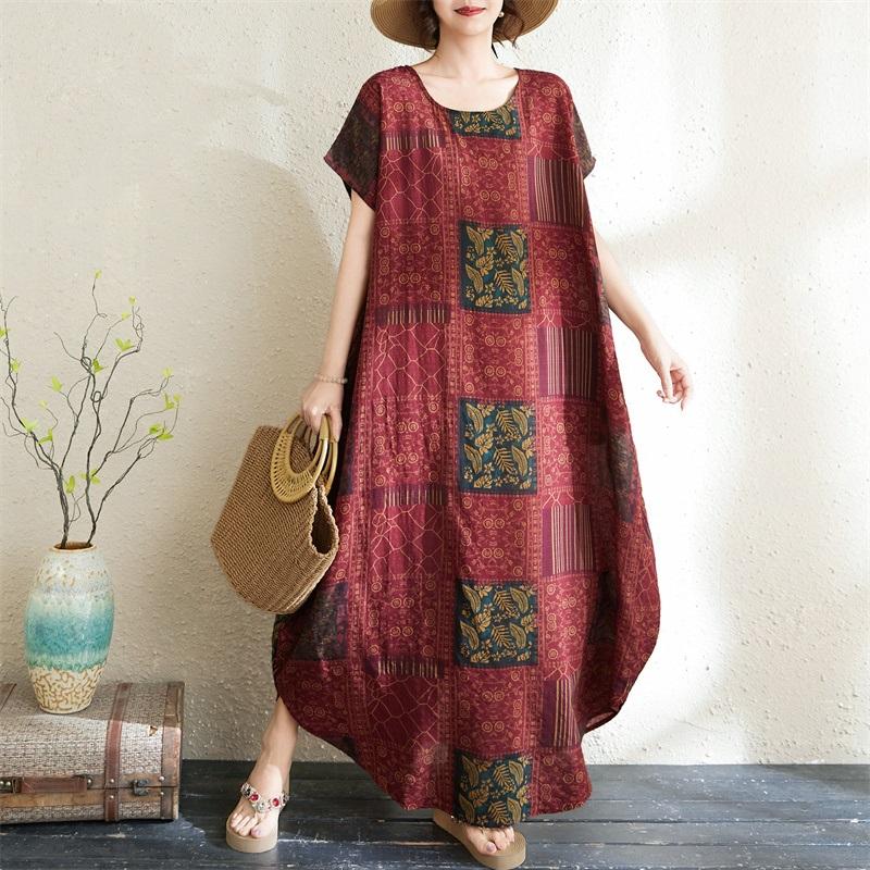 short sleeve oversized cotton vintage floral new in dresses for women casual loose maxi long summer dress