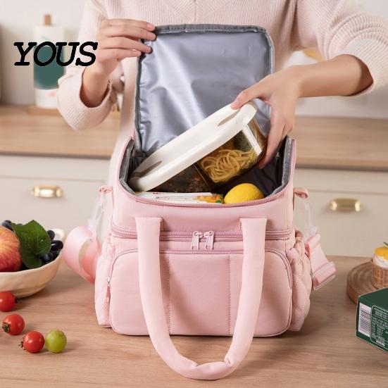 Fashionable Commuter Lunch Pouch Quilted Double Layer Insulated Bag, Lightweight Leakproof Thermal Box, Bag for Soup Storage Portable Large