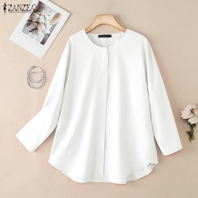 ZANZEA Women Casual Round Neck Solid Color Long Sleeve Loose Blouse