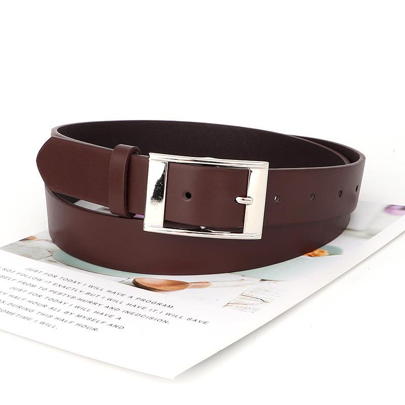 Simple Color Solid Silver Square Buckle Womens Belt Casual Versatile And