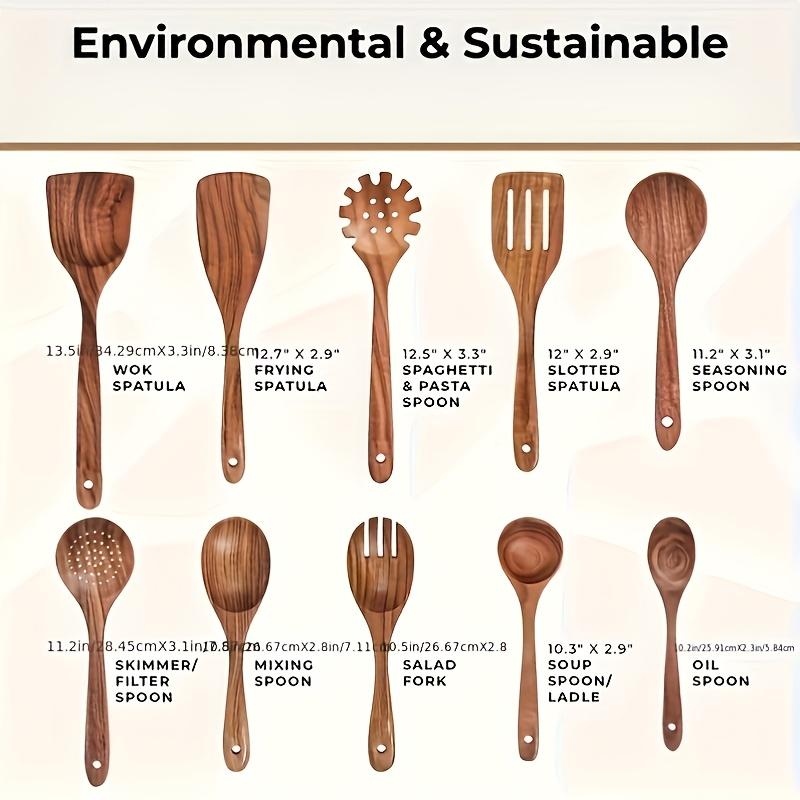 KEMORELA 10PCS Natural Wooden Spoon Set Cooking Utensils for Salad Soup Noodles Kitchen Utensil Kit with Spoons Ladles