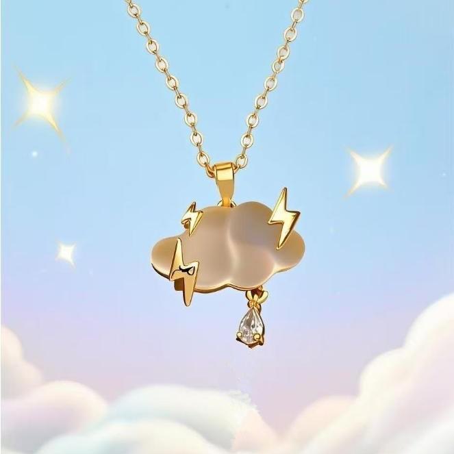 JMXD Lightning Cloud Necklace Creative Design Dainty Clavicle Chain Micro Inlay Crystal Pendant Trendy Aesthetic Jewelry for Women