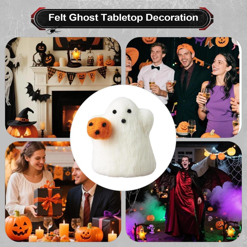 Halloween Ghost Felt Funny Decor Holding Pumpkin White Funny Ghost Ornaments For Desk Indoor Outdoor Home Festival Event Party