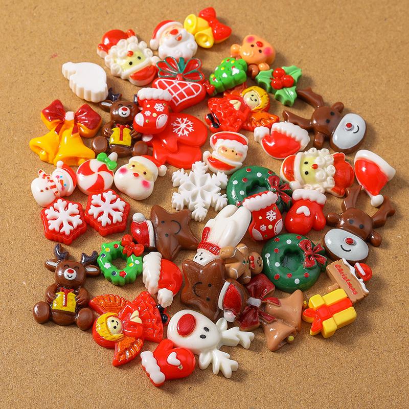 10pcs Resin Christmas Elk Santa Claus Flat Back Cabochon Scrapbook for Jewelry Making DIY Hairpin Brooch Accessories Supplies