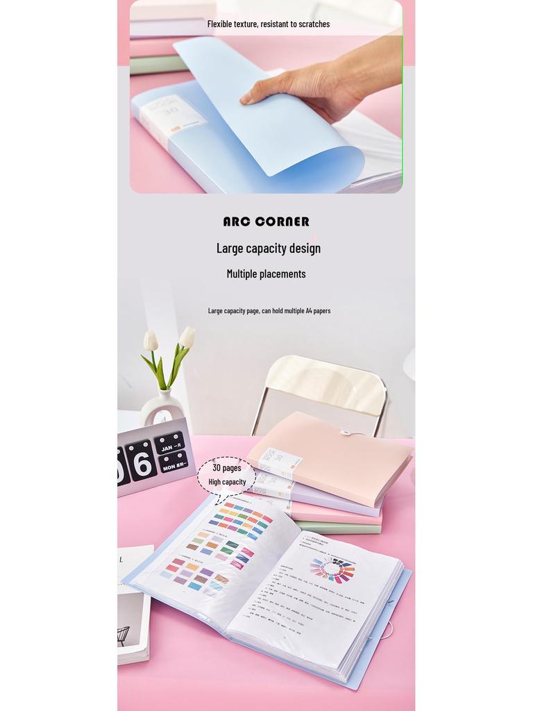 A4 Transparent Multi-Layer Binder with Insert Pages for Student Papers - Morandi Loose-Leaf Storage Folder