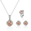 New Seiko Rose Cut Papalacha Zircon Necklace Earrings Color Treasure Ring Three-piece Set