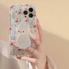 Cute Rabbit Grip Holder Phone Case For iPhone 16 15 14 13 12 11 Pro Max XR X XS 7 8 Plus Stand Floral Clear Soft Silicone Cover