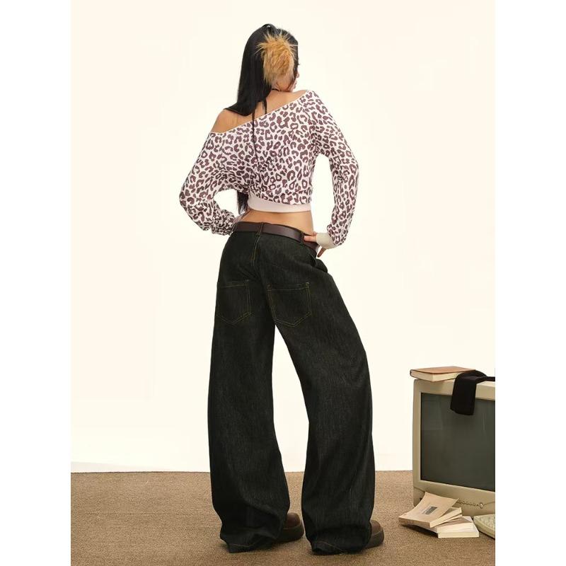 American Retro Jeans for Women Casual Floor Length Baggy Wide-leg Trousers Harajuku High Waist Denim Pants