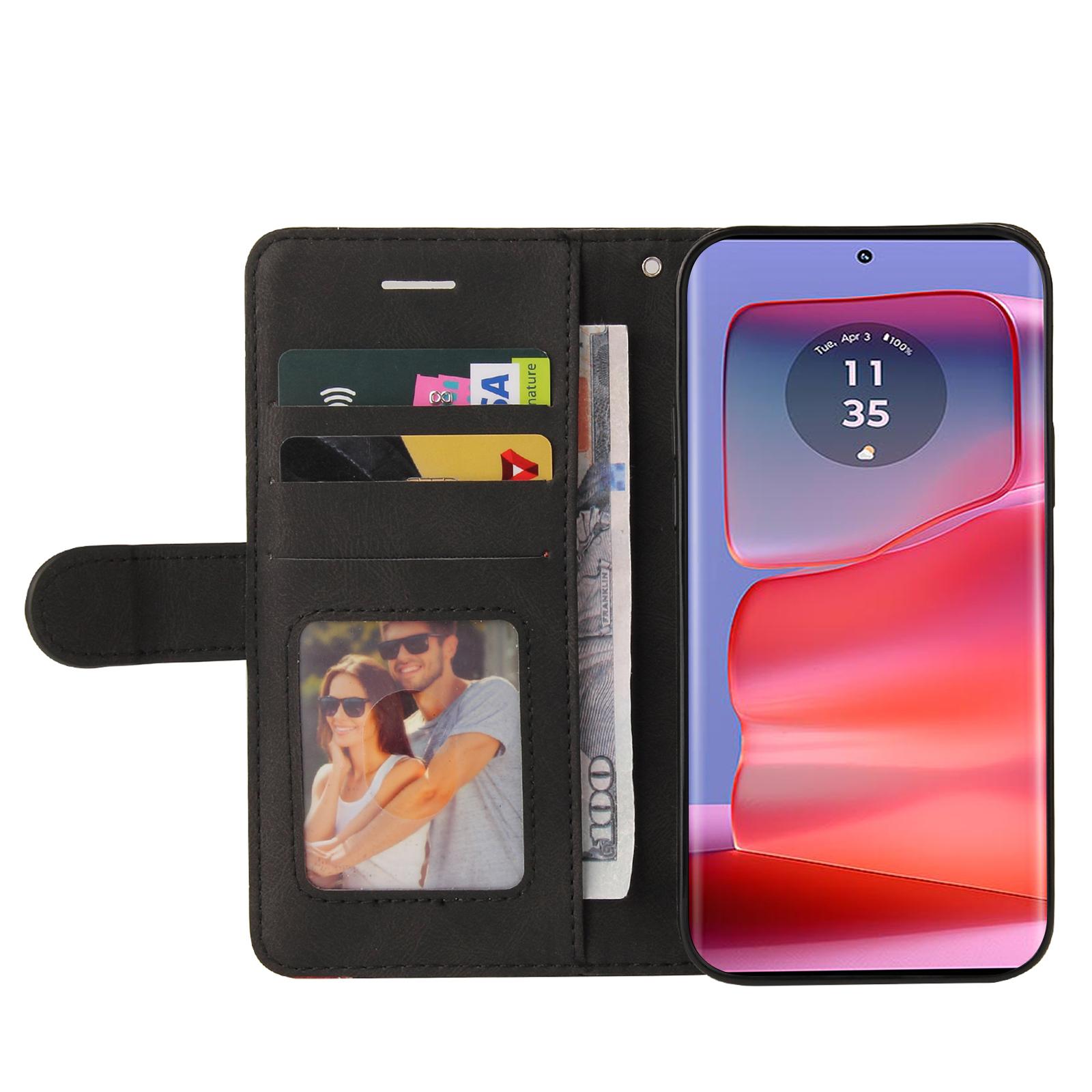 

For Motorola Edge 50 Pro 5G Leather Case Wallet Stand Color Splicing Phone Cover Black