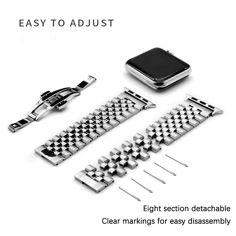 Watchband Stainless Steel Watchband for Apple Watch 6 5 4 3 2 Band Five Beads Luxury Metal Strap Bracelet For iWatch 6 5 Band 45mm 49mm
