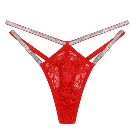 Sexy ženy Tanga G-string Nízký pas Průhledný Průsvitný Dutý Květinová Krajka Drahokamy Ramínka Prodyšné Měkké Dámské Spodní prádlo Krátké kalhotky