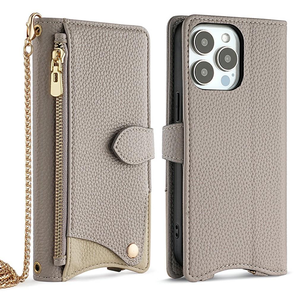 

For iPhone 15 Pro Max Leather Case Wallet Stand Cover Irregular Tail Style with Chain Strap C