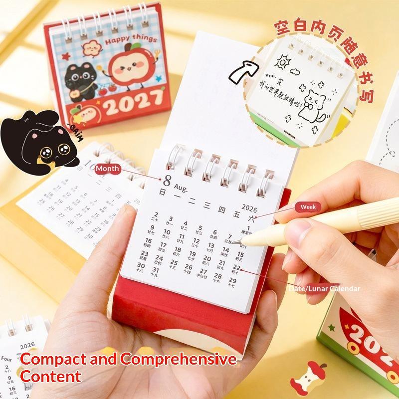 2027 Mini Desktop Calendar Cute Cartoon Cat Prints Desk Calendar Portable Office Desk Decoration