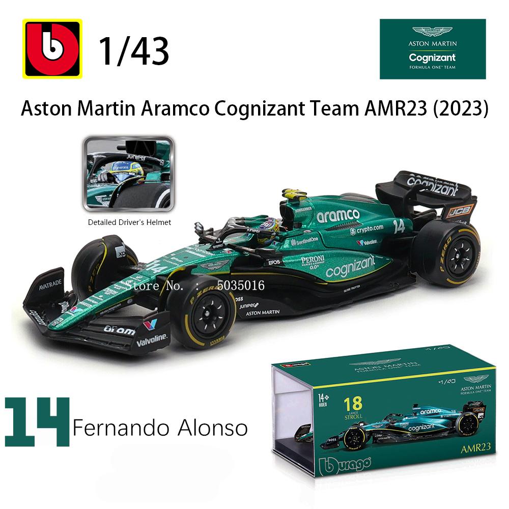 Bburago 1:43 2023 F1 Aston Martin 14# Fernando Alonso 18# Lance Strulovitch Alloy Luxury Die Casting Car Model Toy Series