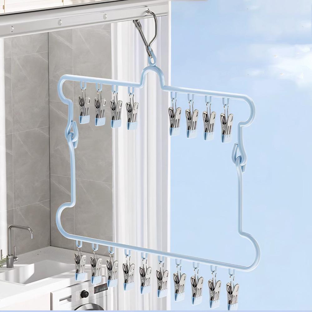 Household Windproof Drying Rack Folding Laundry Hanger Stainless Steel Clothespin  Balcony