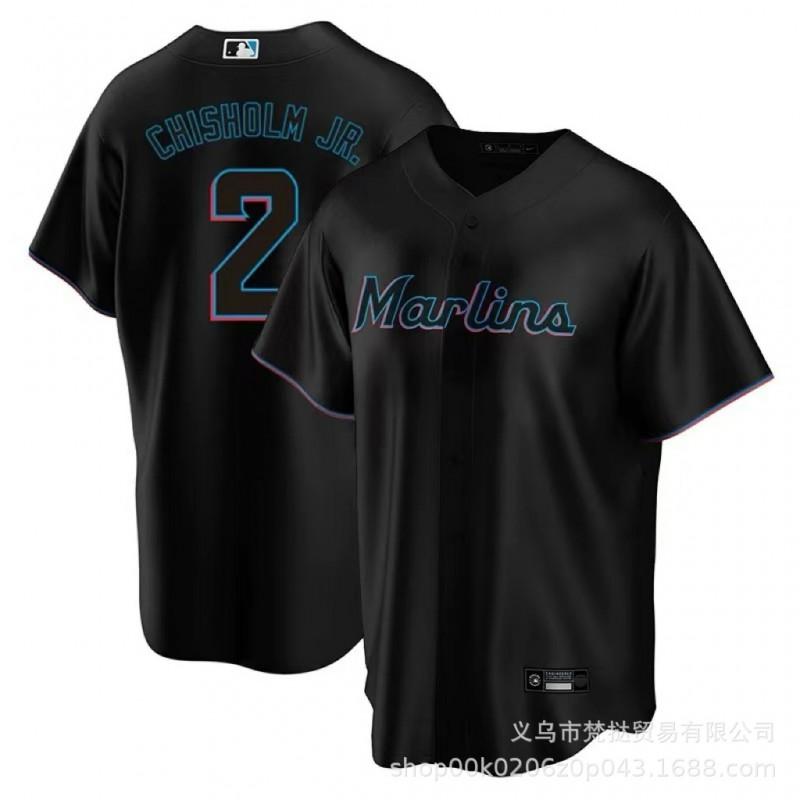Miami Marlins MLB Baseball Jersey Chisholm Jr 2 Unisex Short Sleeve Cotton V-Neck Sport Fan Apparel