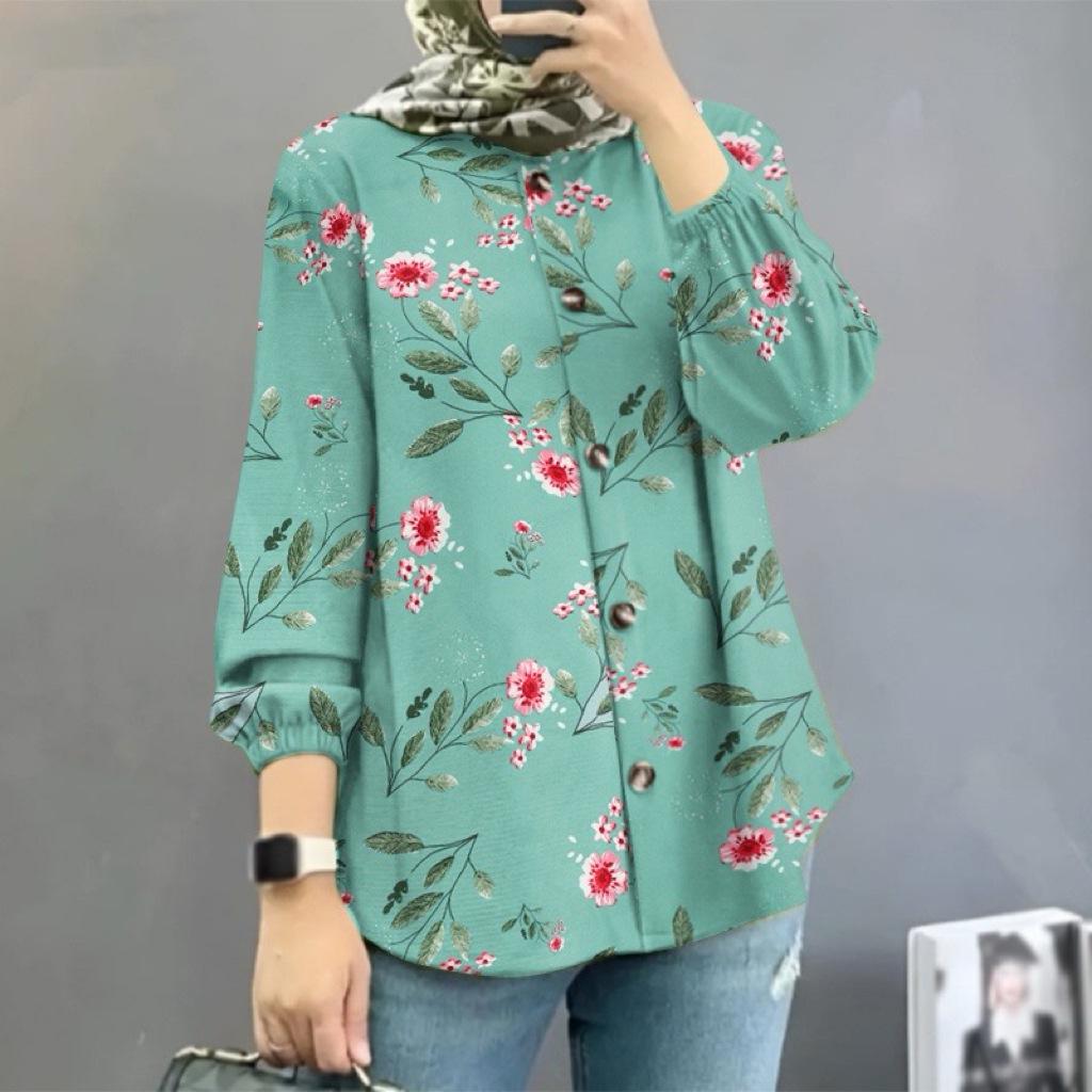 2025 Damen Bluse mit Blumenmuster und Puffärmeln - Mode aus dem Nahen Osten
