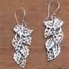Vintage Bohemian Style Long Dangle Earrings Layered Leaf Drops - Silvery Color Hooks, Plants Dangle Earrings