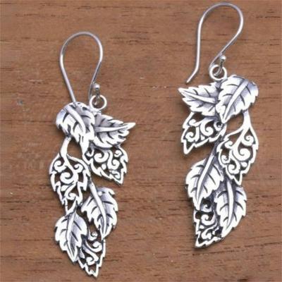 Vintage Bohemian Style Long Dangle Earrings Layered Leaf Drops - Silvery Color Hooks, Plants Dangle Earrings