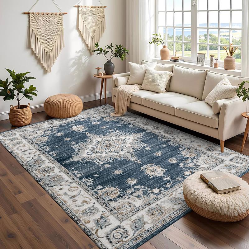 

RAKKS Modern Medallion Rug - Abstract Tribal Center Pattern,crystal Velvet Non-Slip Living Room Carpet Persian Style 40x60cm
