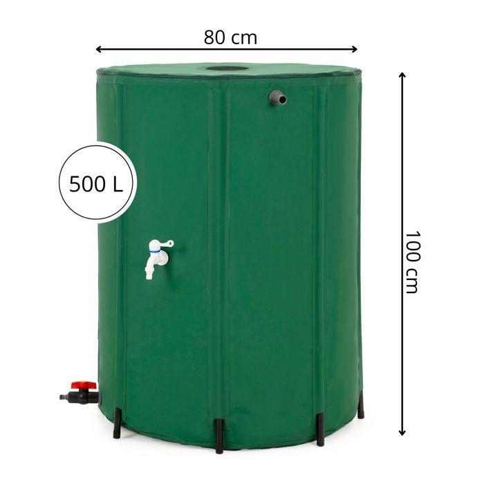 Springos® Réservoir pliable – tonneau de récupération d'eau de pluie 500L avec embout de gouttière et robinets