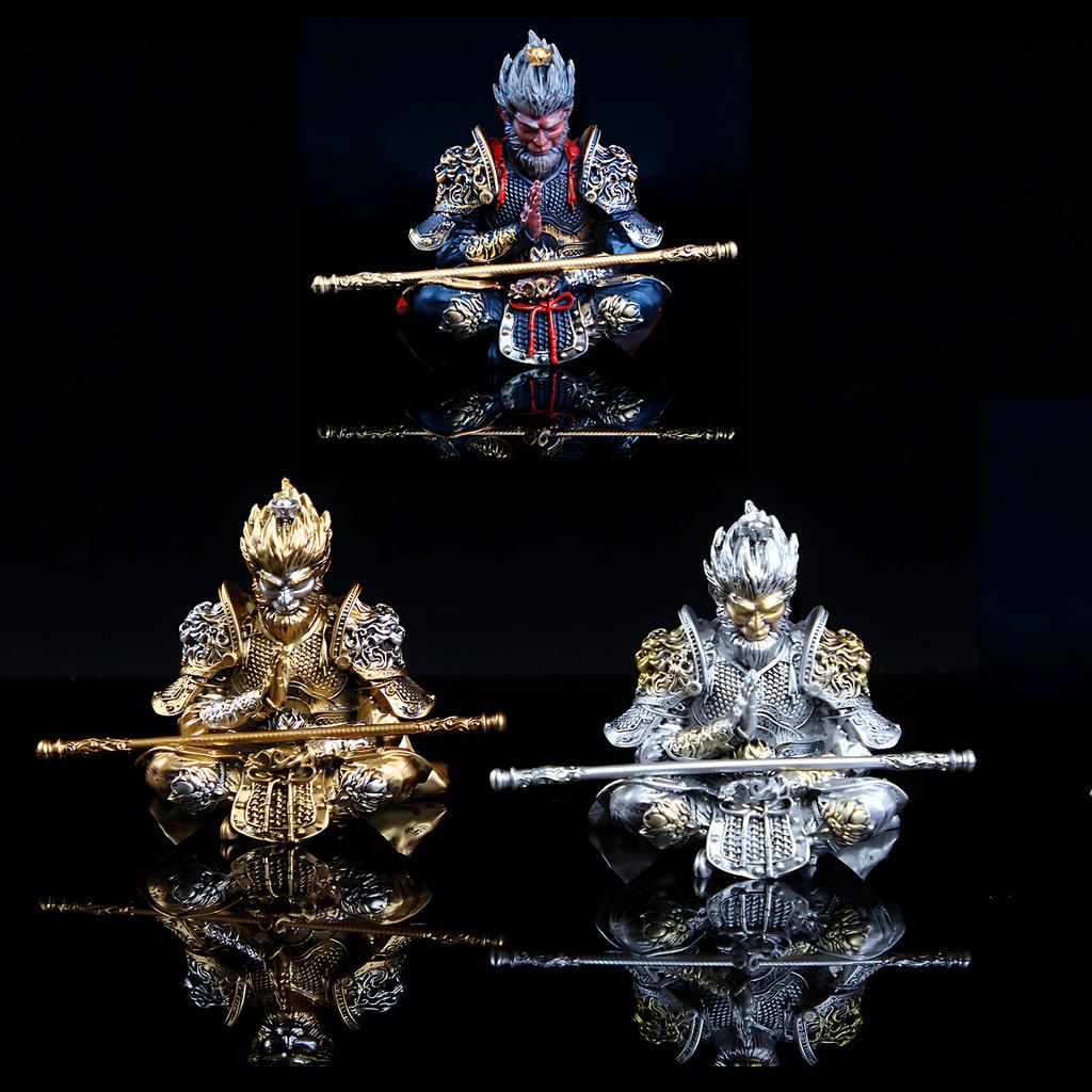 Vibrant Monkey King Figurine - 1 Set Hand-Painted Plastic Car Dashboard Ornament with Golden Hooped Staff